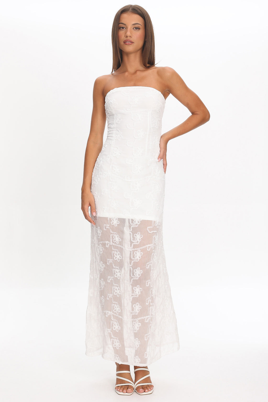 Arlise Strapless Lace Maxi Dress White by Selfie Leslie Australia