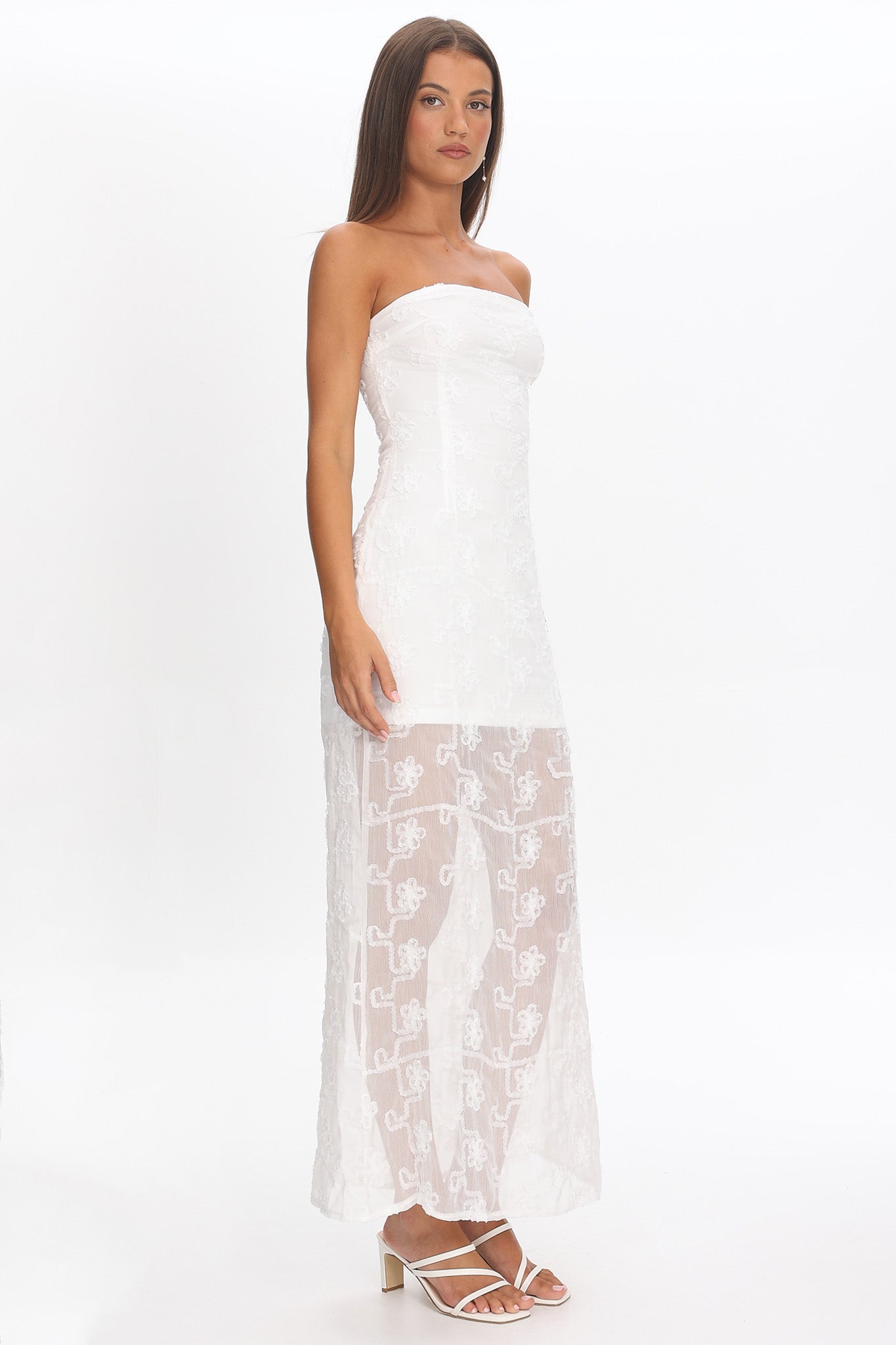 Arlise Strapless Lace Maxi Dress White by Selfie Leslie Australia