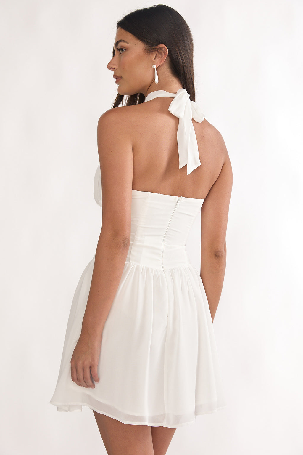 Lunaria High Neck Halterneck Mini Dress White by Selfie Leslie Australia