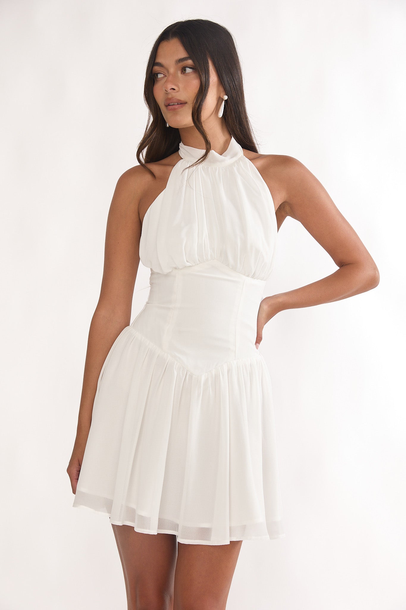 Lunaria High Neck Halterneck Mini Dress White by Selfie Leslie Australia