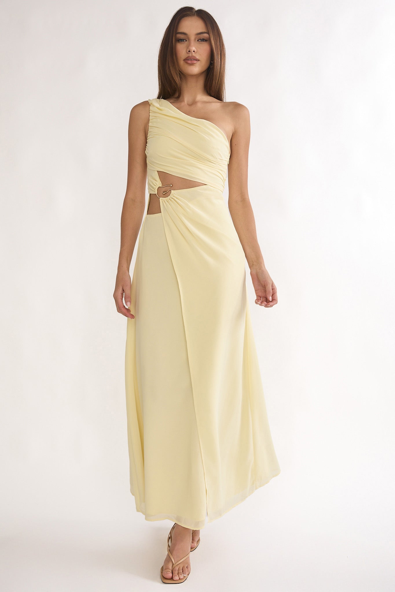 Ivora One-Shoulder Cut-Out Waist Maxi Dress Butter by Selfie Leslie Australia
