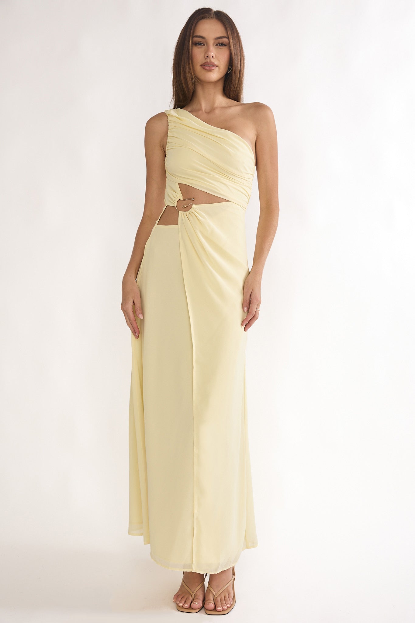 Ivora One-Shoulder Cut-Out Waist Maxi Dress Butter by Selfie Leslie Australia