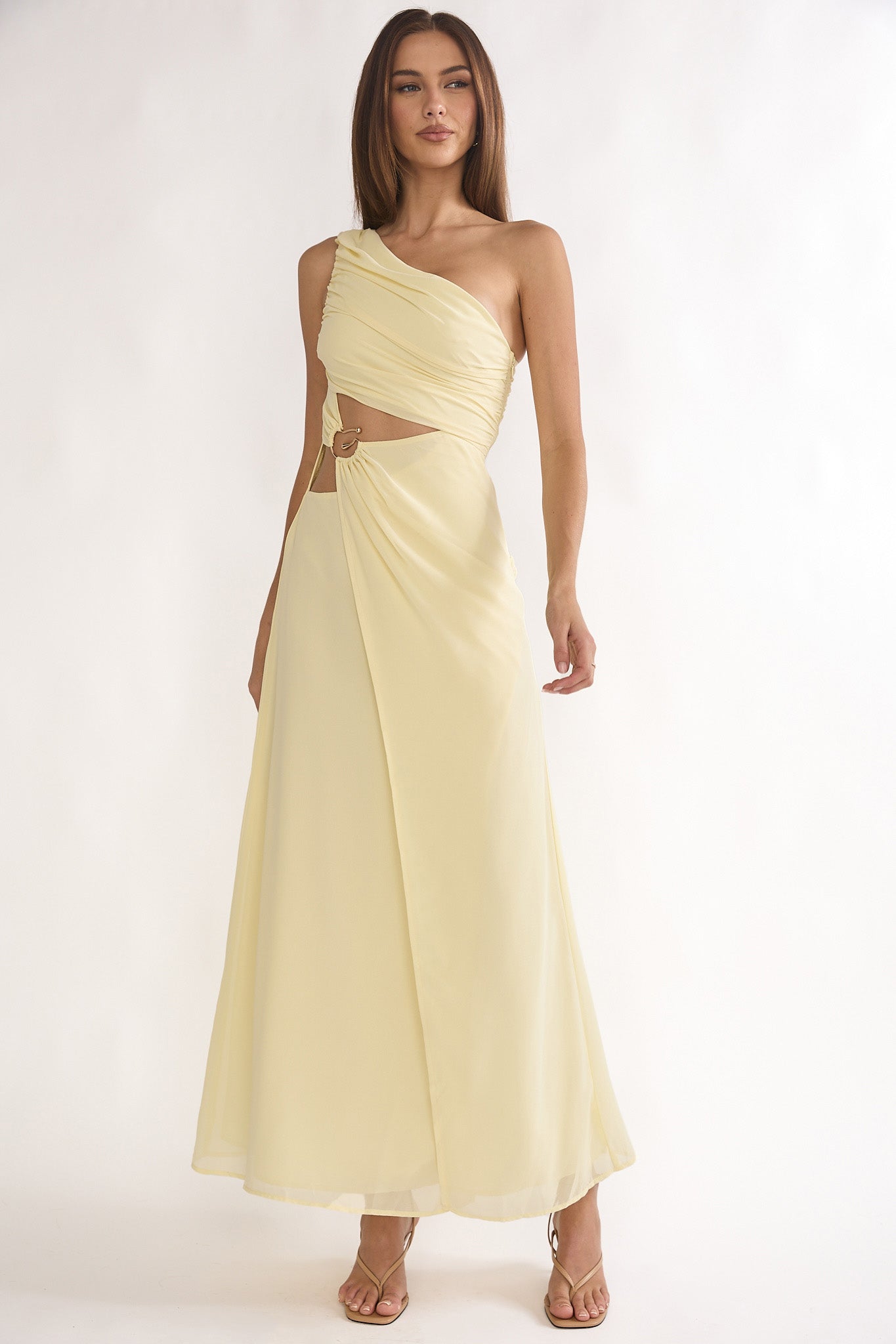 Ivora One-Shoulder Cut-Out Waist Maxi Dress Butter by Selfie Leslie Australia