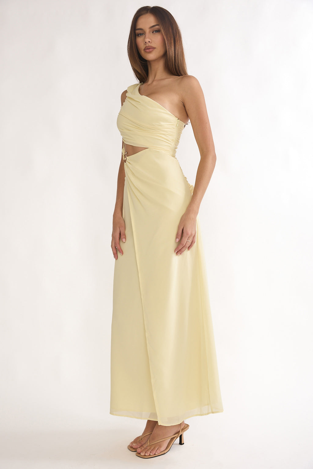 Ivora One-Shoulder Cut-Out Waist Maxi Dress Butter by Selfie Leslie Australia