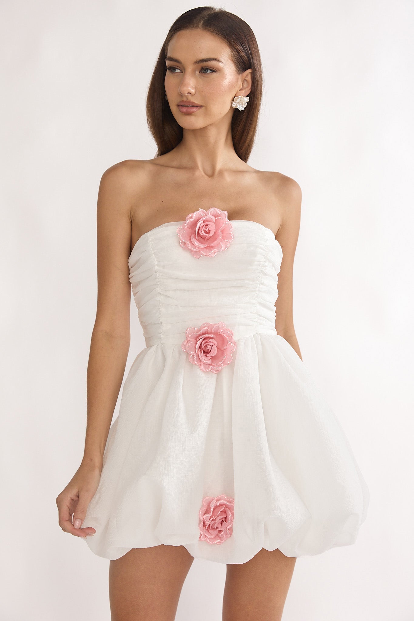 Cassandrae Rosette Strapless Mini Dress White by Selfie Leslie Australia