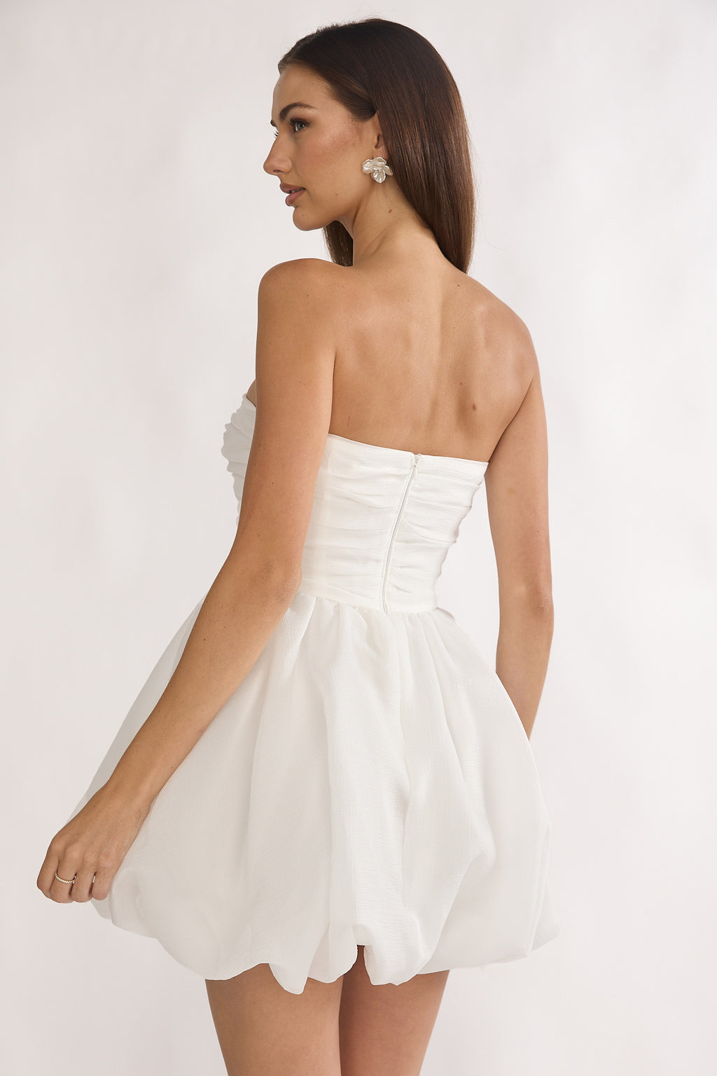 Cassandrae Rosette Strapless Mini Dress White by Selfie Leslie Australia