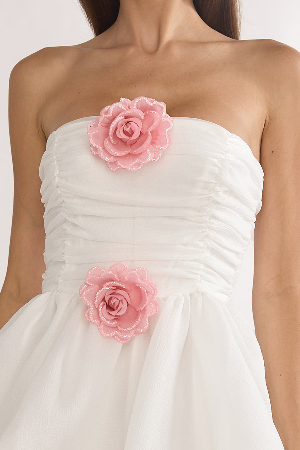 Cassandrae Rosette Strapless Mini Dress White by Selfie Leslie Australia