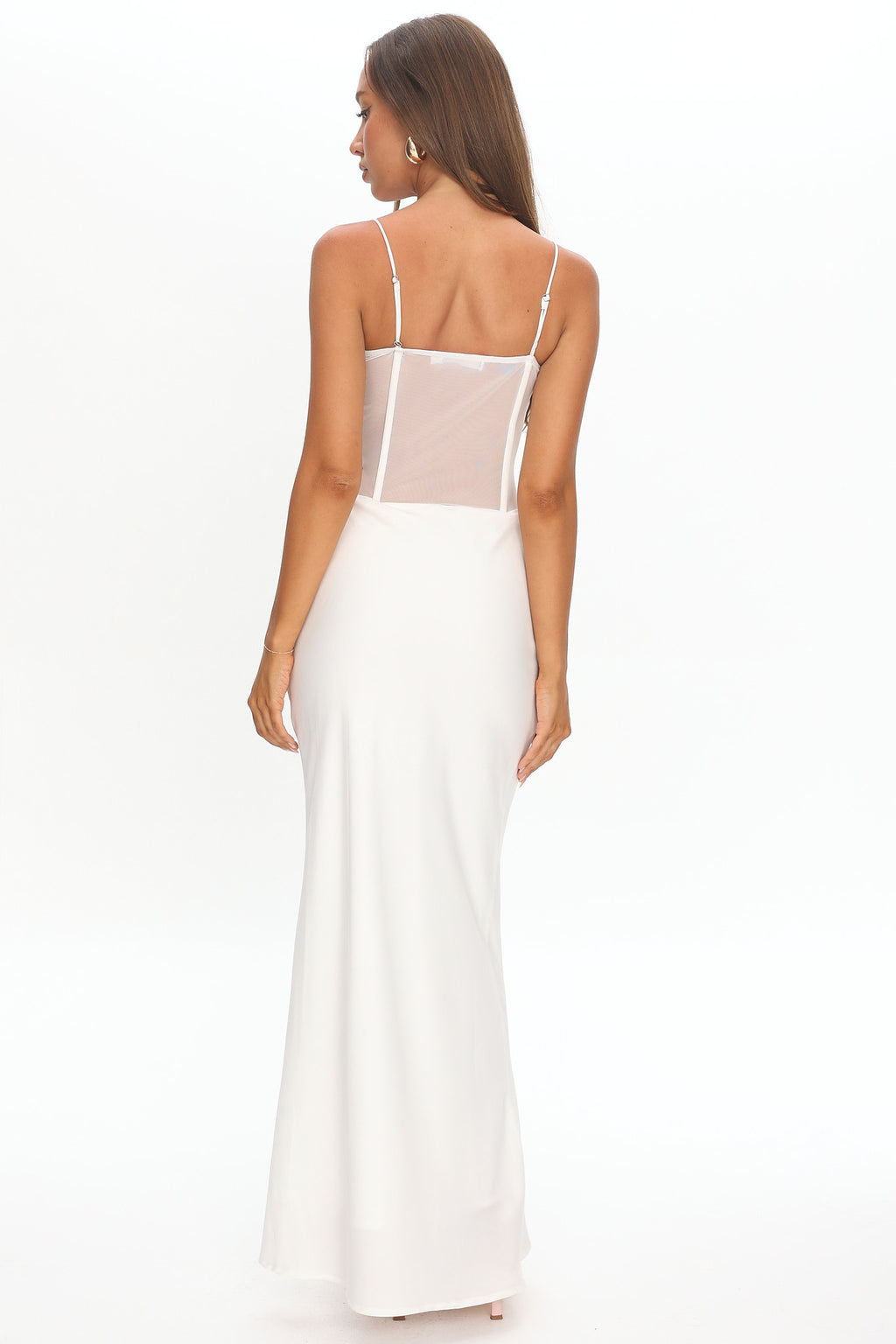 Ismera Sheer Bodice Rosette Maxi Dress White by Selfie Leslie Australia