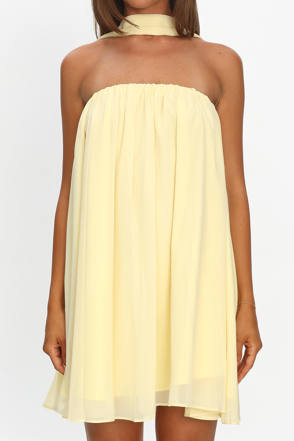Read The Signs Strapless Mini Dress Butter by Selfie Leslie Australia