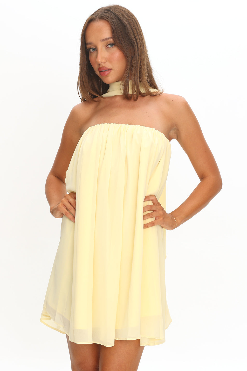 Read The Signs Strapless Mini Dress Butter by Selfie Leslie Australia