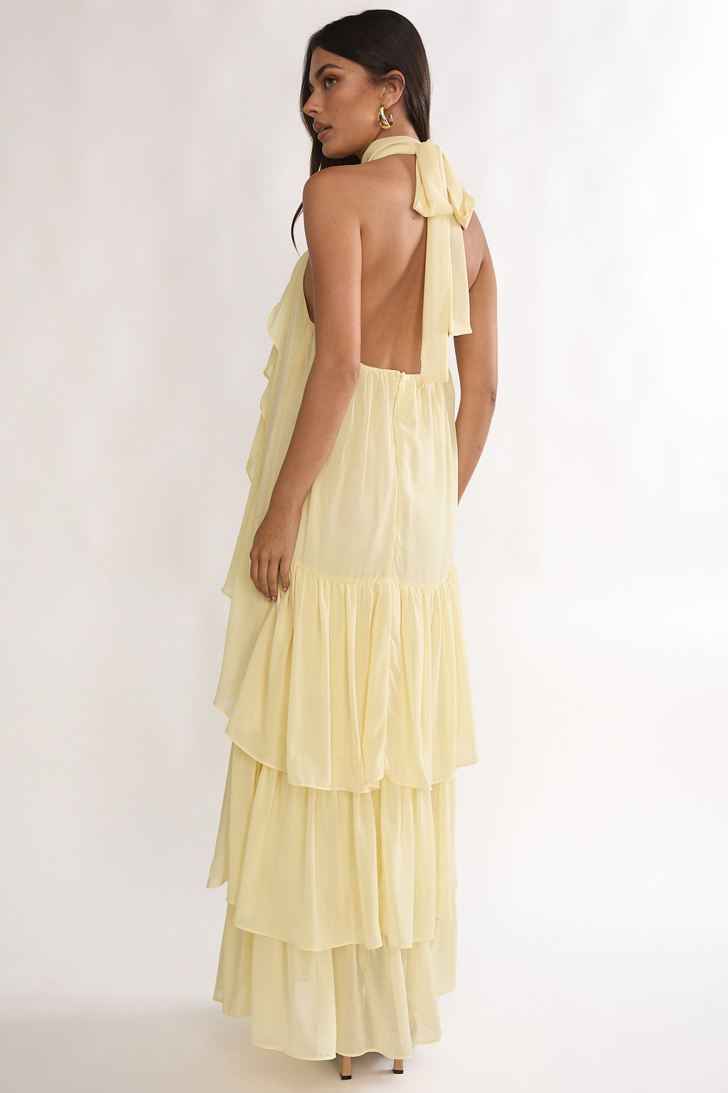 Lorina Layered Ruffle Halterneck Maxi Dress Butter by Selfie Leslie Australia