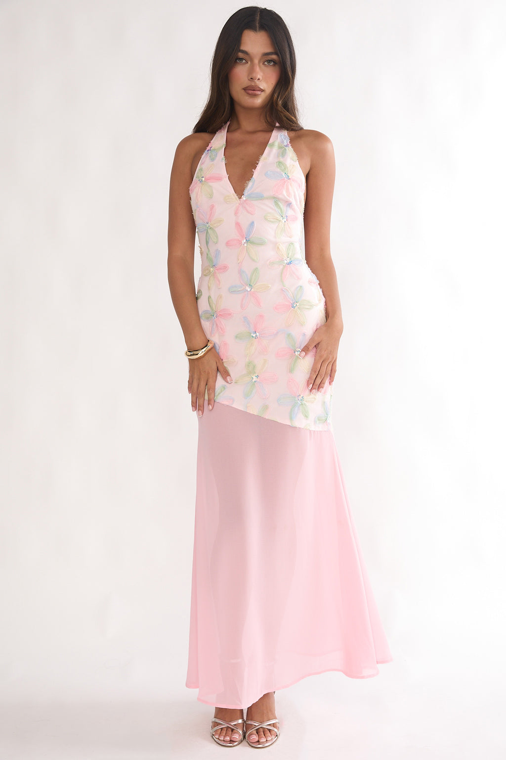 Arles Halterneck Sequin Embellished Maxi Dress Pink by Selfie Leslie Australia