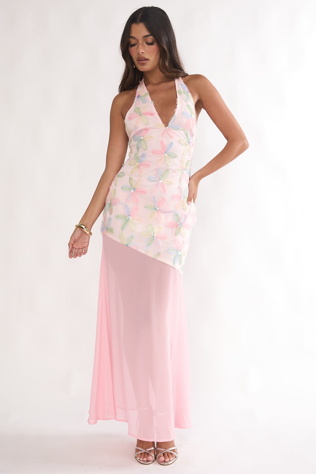 Arles Halterneck Sequin Embellished Maxi Dress Pink by Selfie Leslie Australia