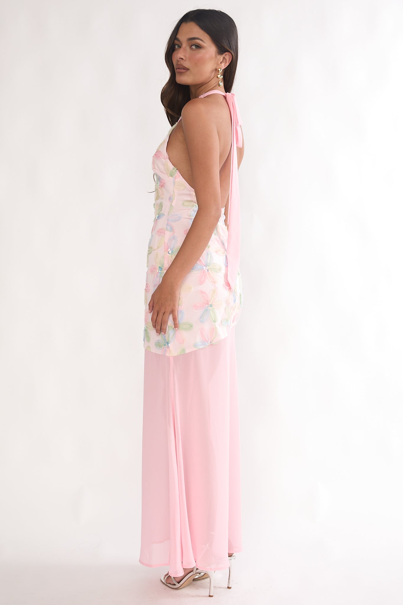 Arles Halterneck Sequin Embellished Maxi Dress Pink by Selfie Leslie Australia