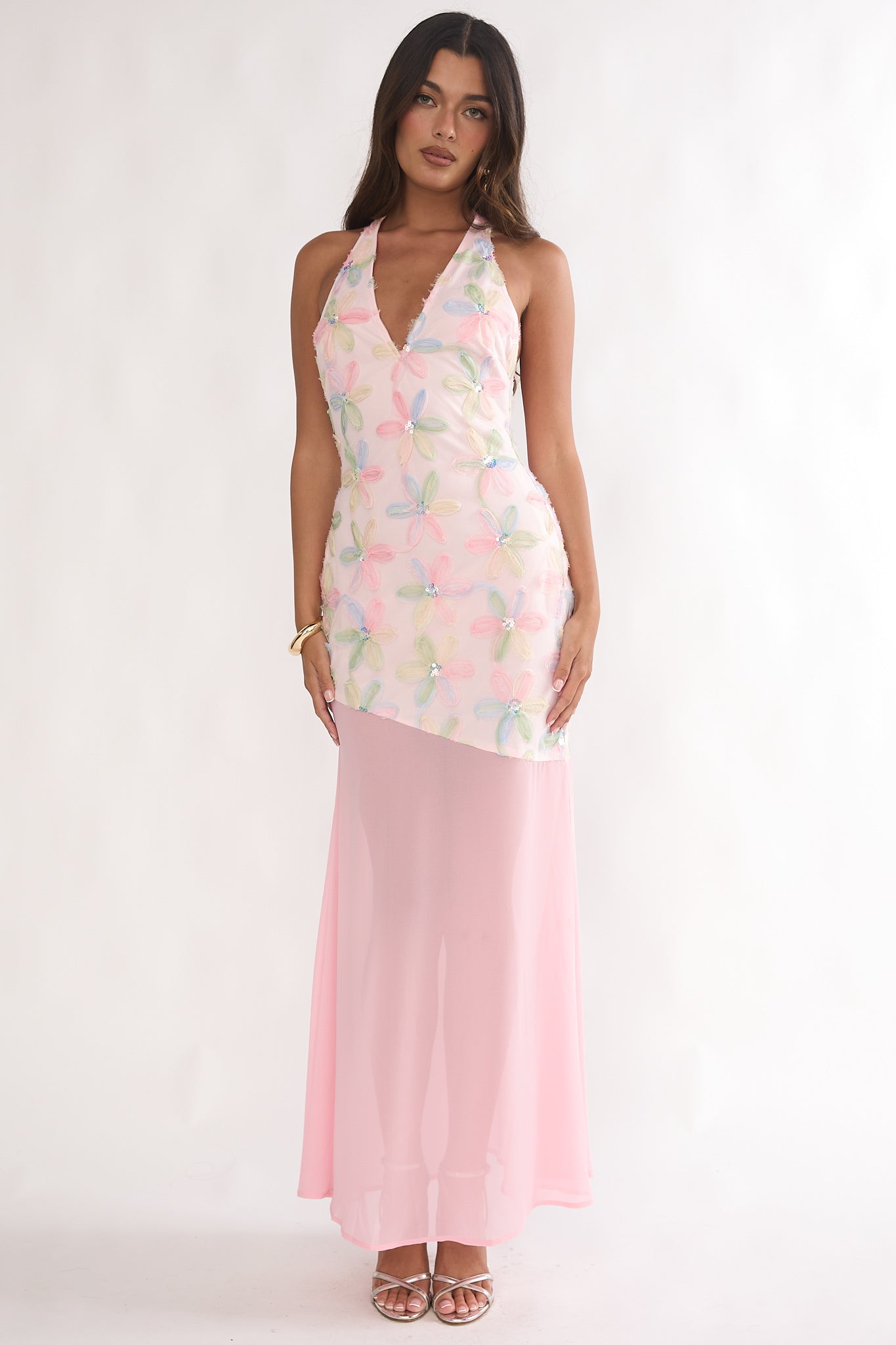 Arles Halterneck Sequin Embellished Maxi Dress Pink by Selfie Leslie Australia