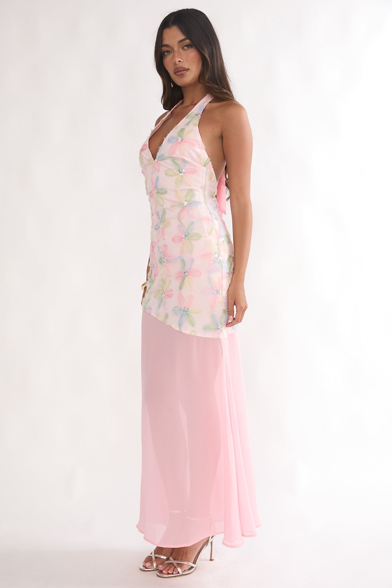 Arles Halterneck Sequin Embellished Maxi Dress Pink by Selfie Leslie Australia