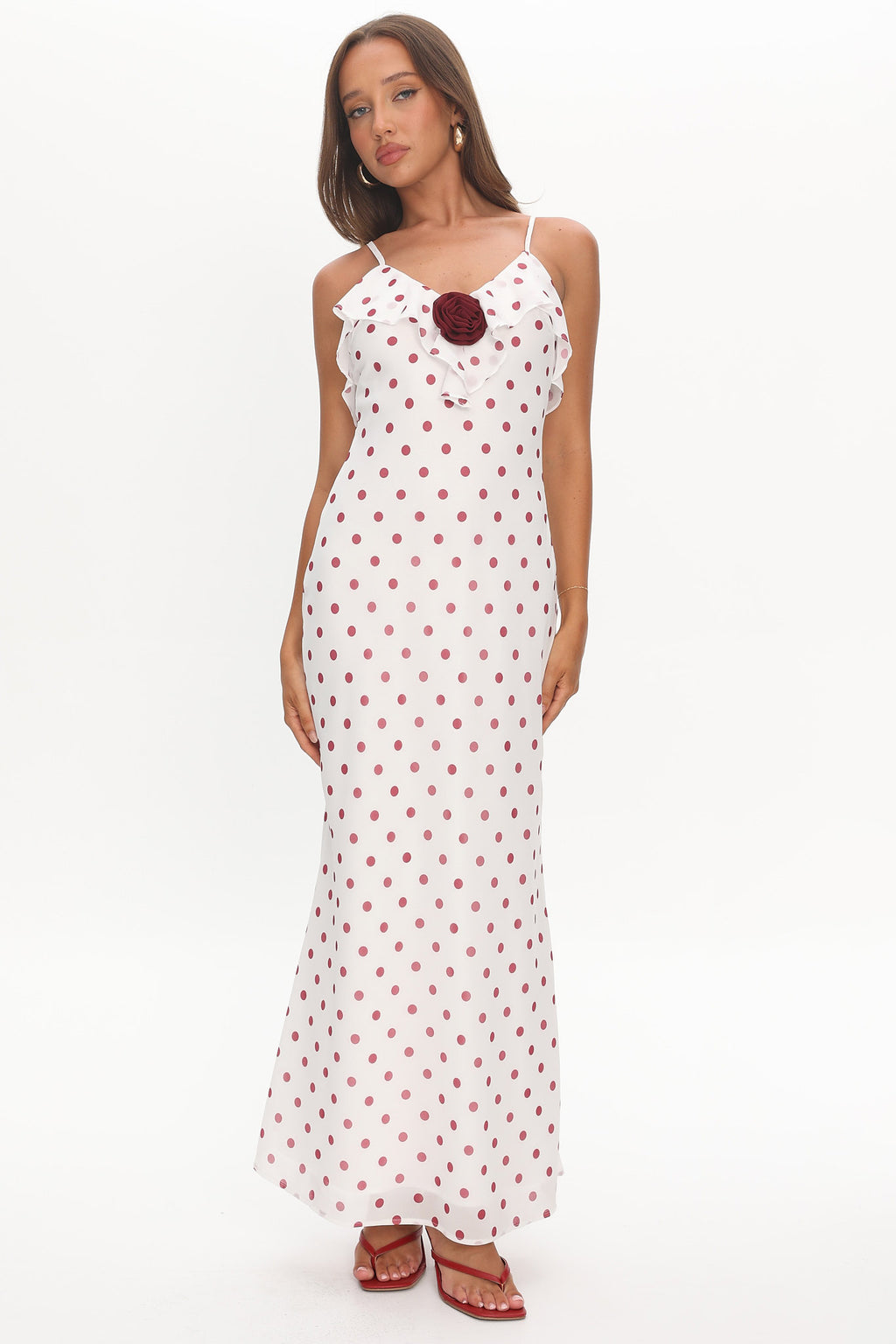 Bellissa Ruffle Bust Maxi Dress Polka Dot Red by Selfie Leslie Australia