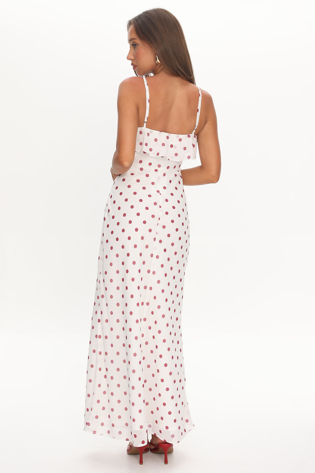 Bellissa Ruffle Bust Maxi Dress Polka Dot Red by Selfie Leslie Australia