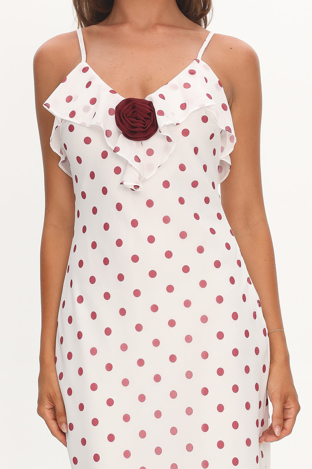 Bellissa Ruffle Bust Maxi Dress Polka Dot Red by Selfie Leslie Australia