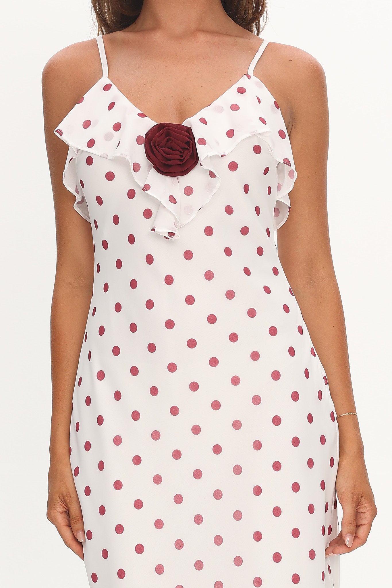 Bellissa Ruffle Bust Maxi Dress Polka Dot Red by Selfie Leslie Australia