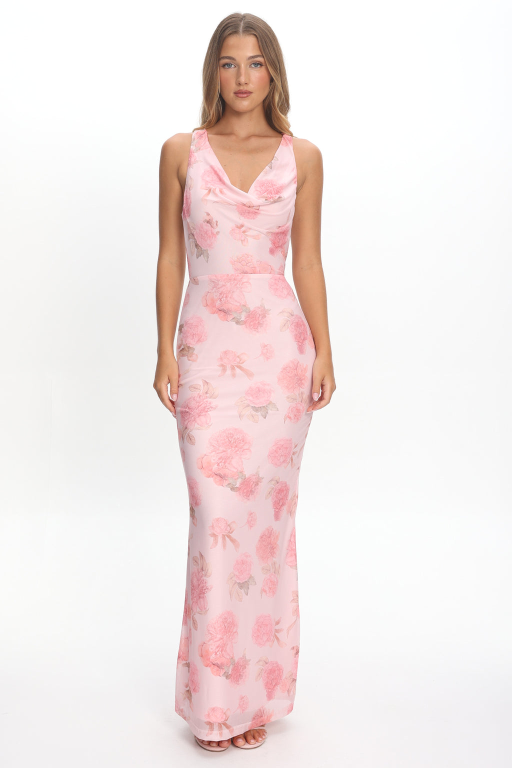 Callora Criss-Cross Back Maxi Dress Floral Pink by Selfie Leslie Australia