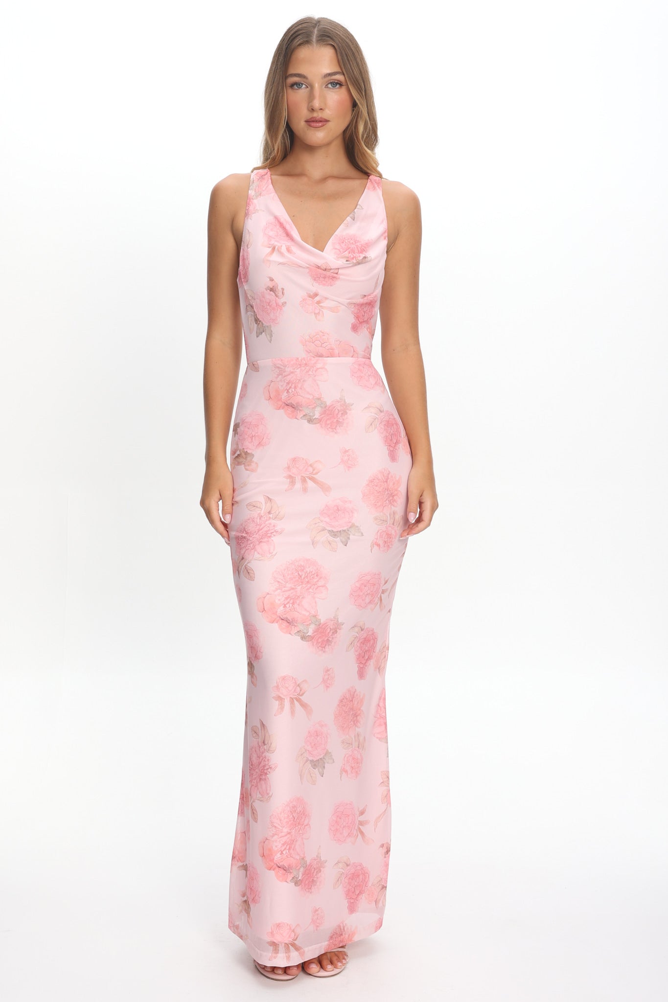 Callora Criss-Cross Back Maxi Dress Floral Pink by Selfie Leslie Australia