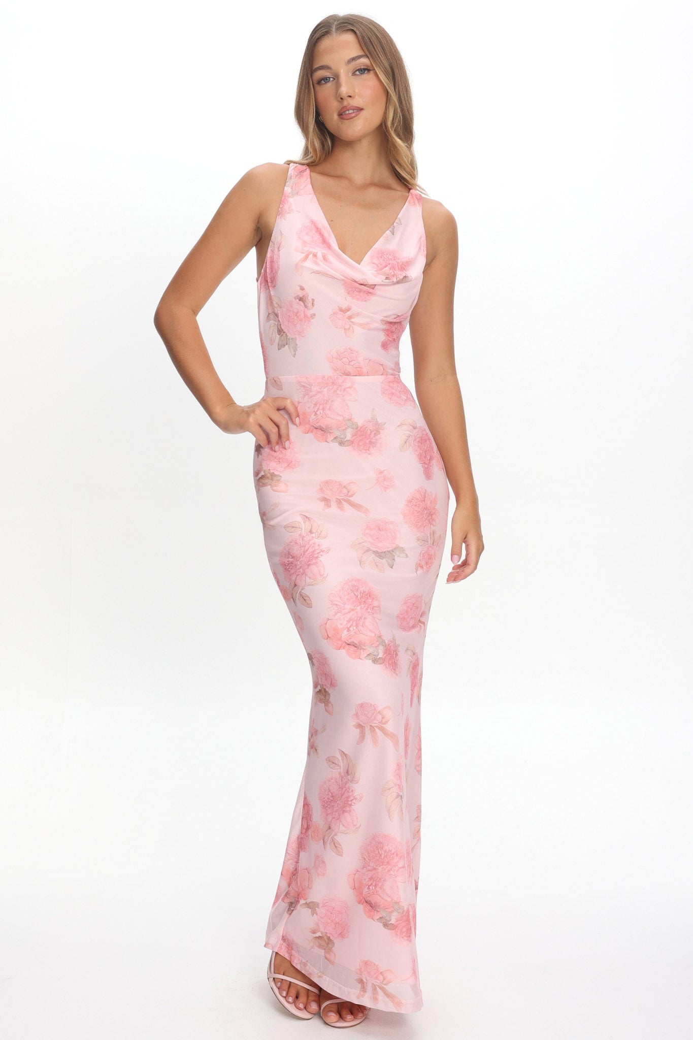 Callora Criss-Cross Back Maxi Dress Floral Pink by Selfie Leslie Australia