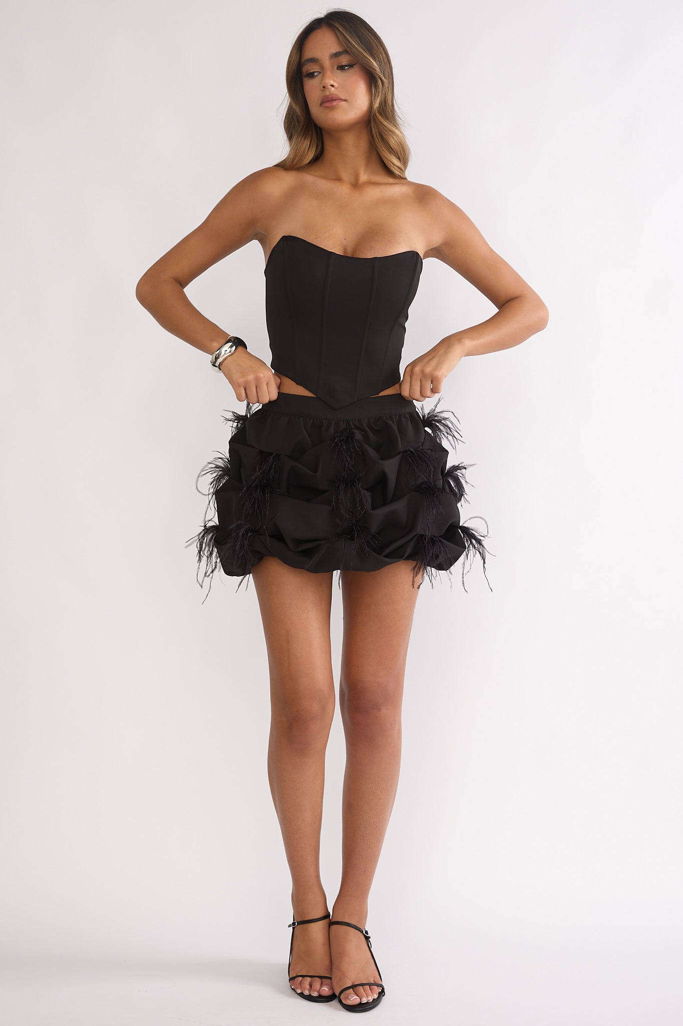 Alyra Feather Puff Mini Skirt Black by Selfie Leslie Australia