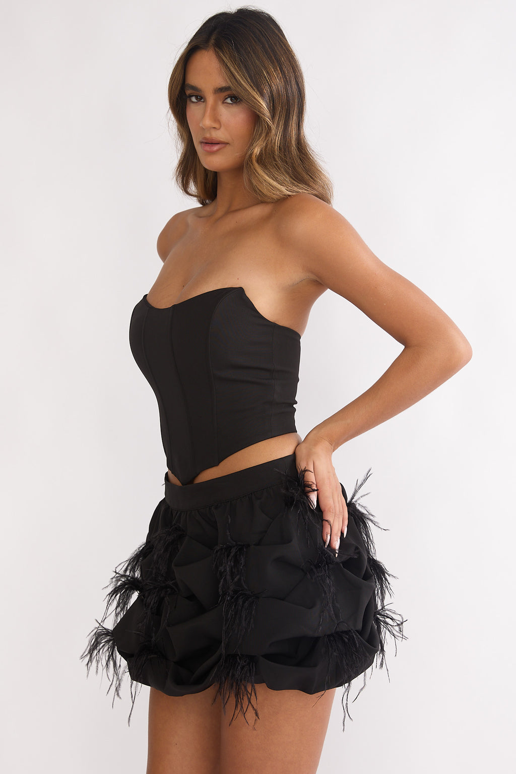 Alyra Feather Puff Mini Skirt Black by Selfie Leslie Australia