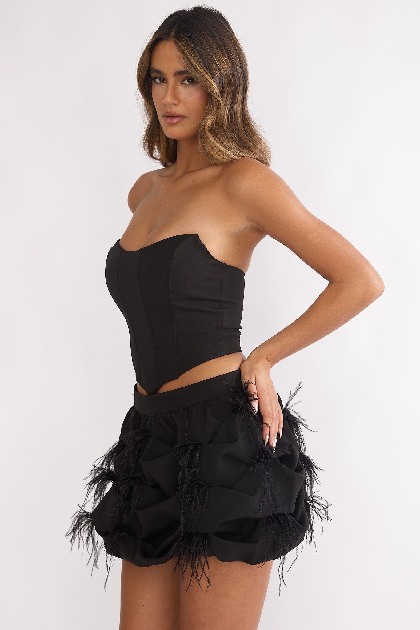 Alyra Feather Puff Mini Skirt Black by Selfie Leslie Australia