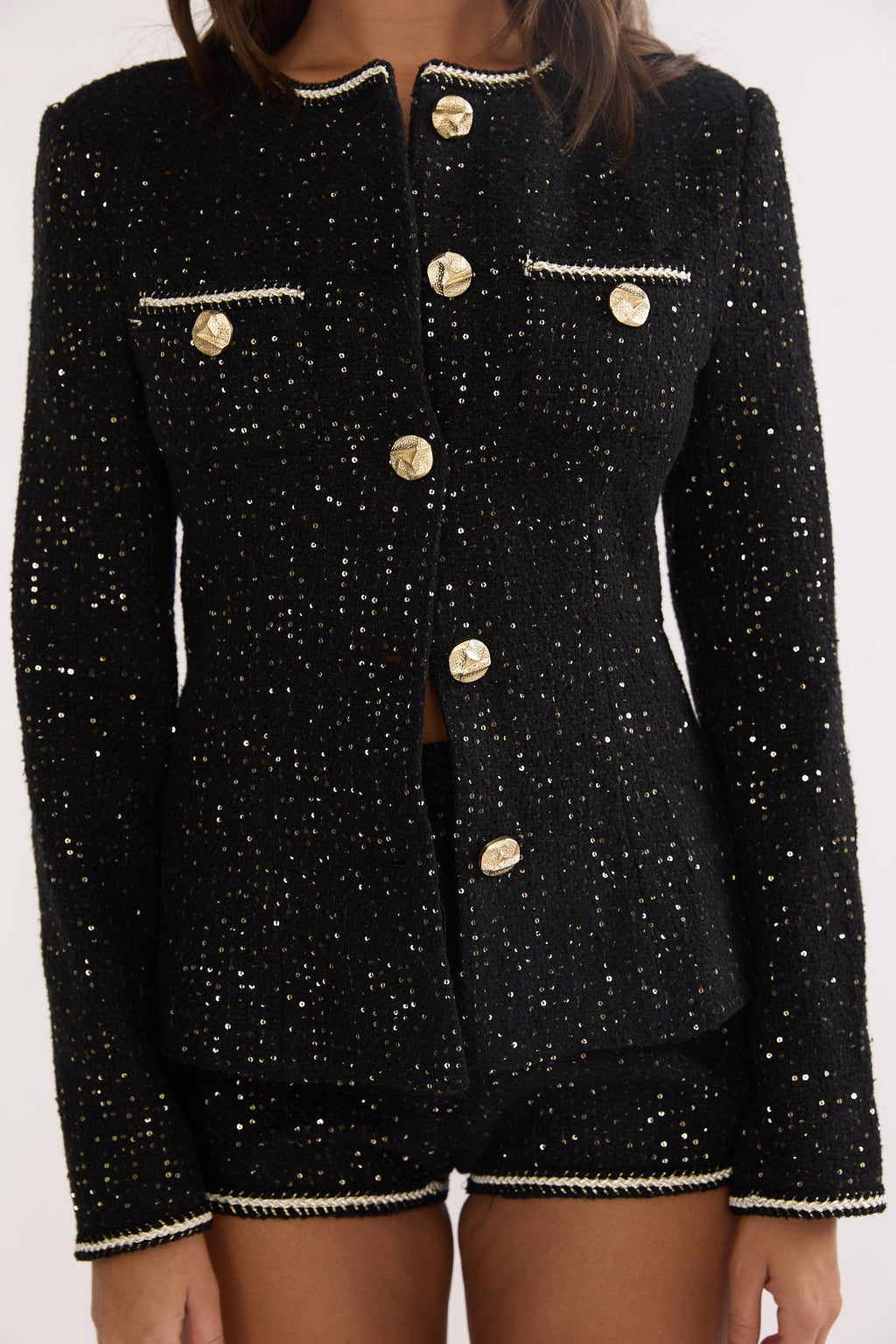 Kyomi Gold Button Tweed Jacket Blackgold by Selfie Leslie Australia
