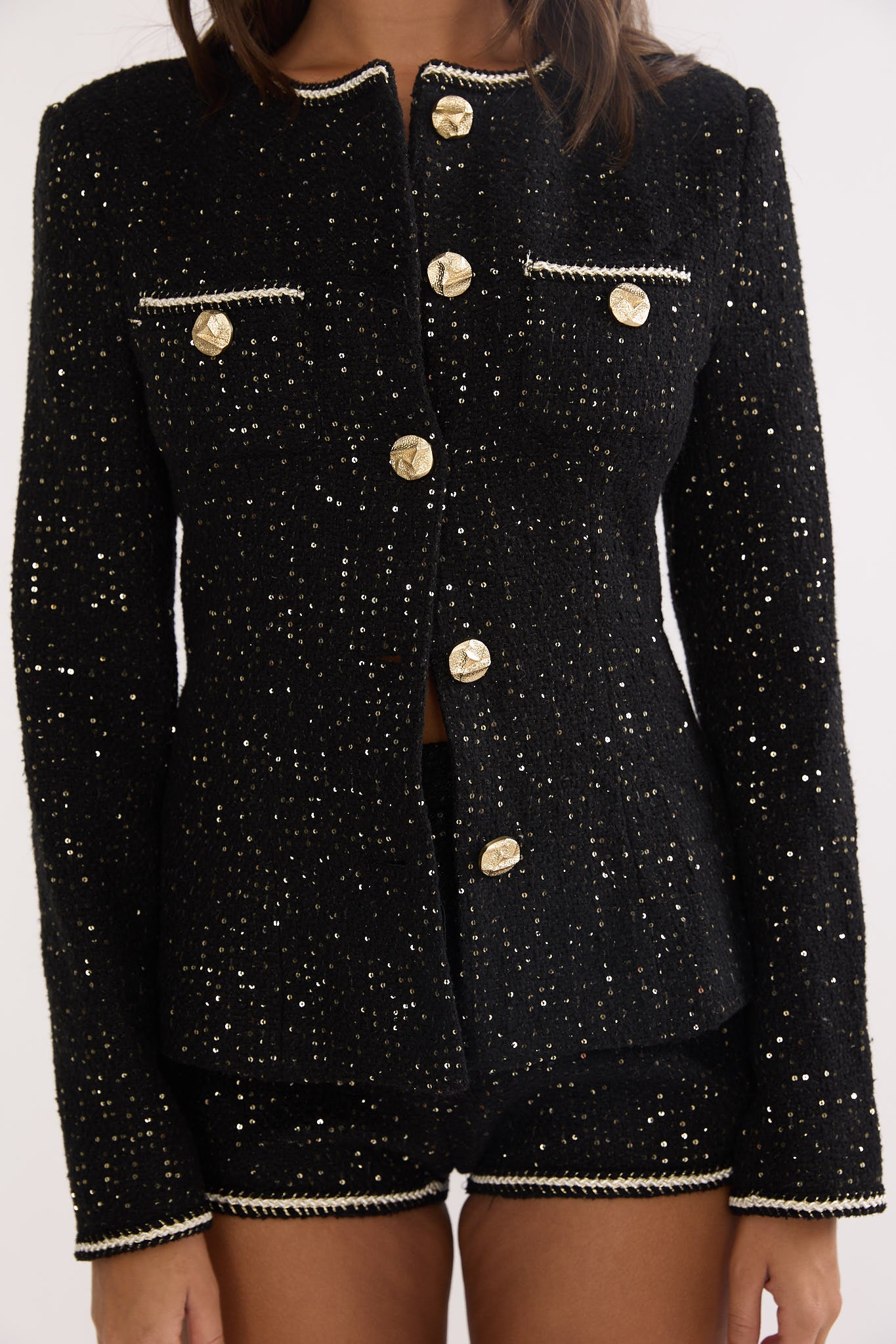 Kyomi Gold Button Tweed Jacket Blackgold by Selfie Leslie Australia