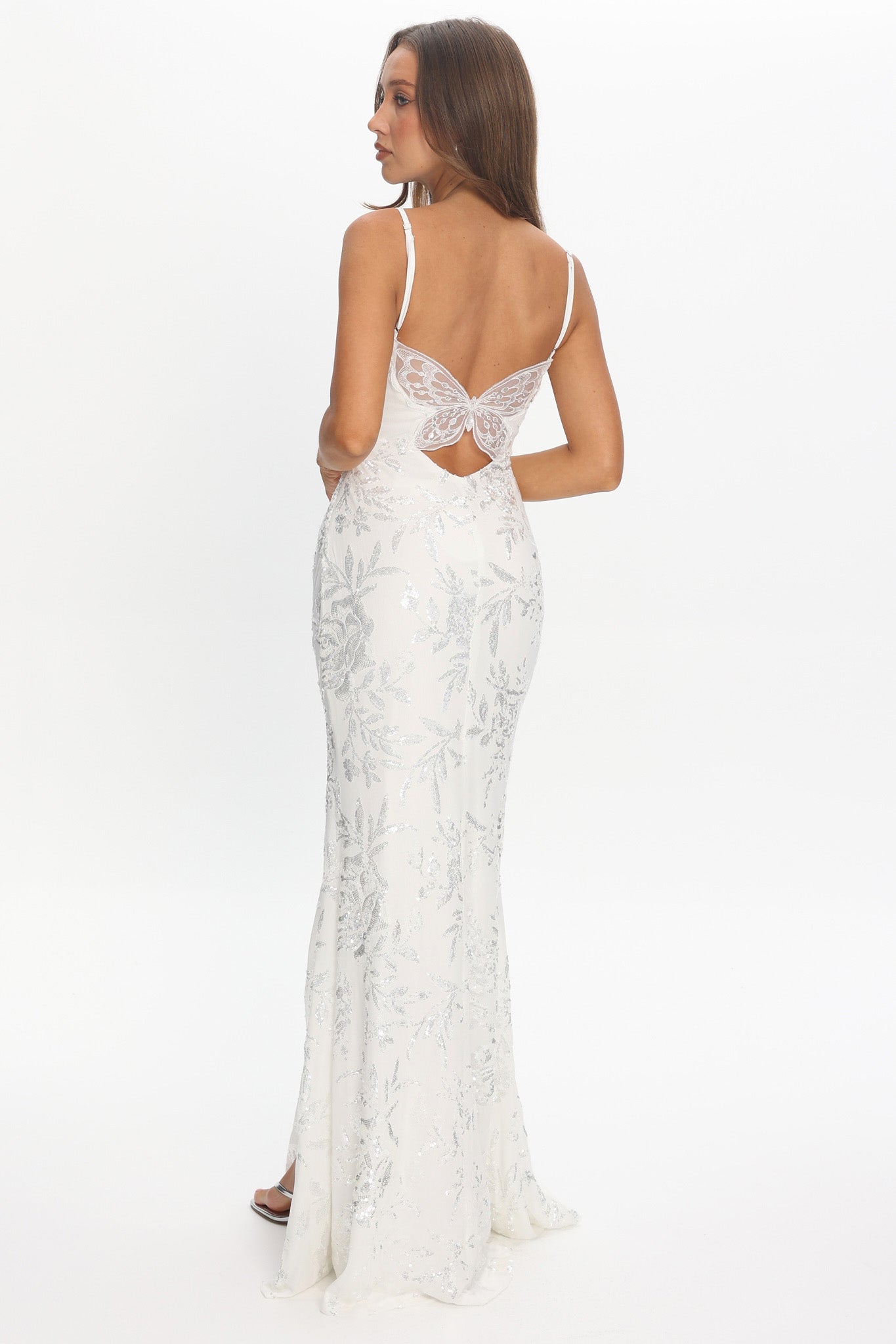 Anjelique Side Slit Maxi Dress Sequin White by Selfie Leslie Australia
