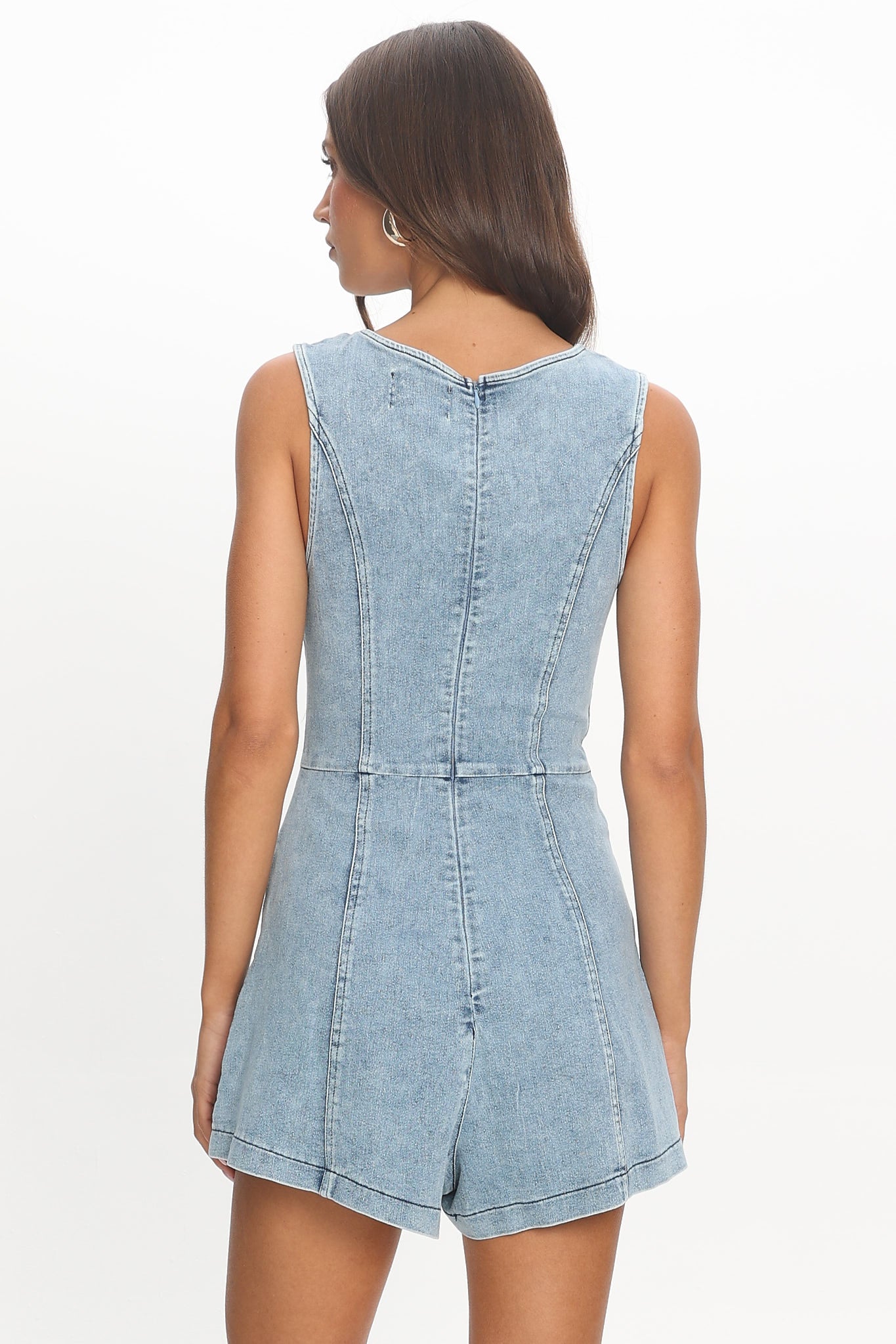 Chapelle V-Neck Button Romper Denim Blue by Selfie Leslie Australia