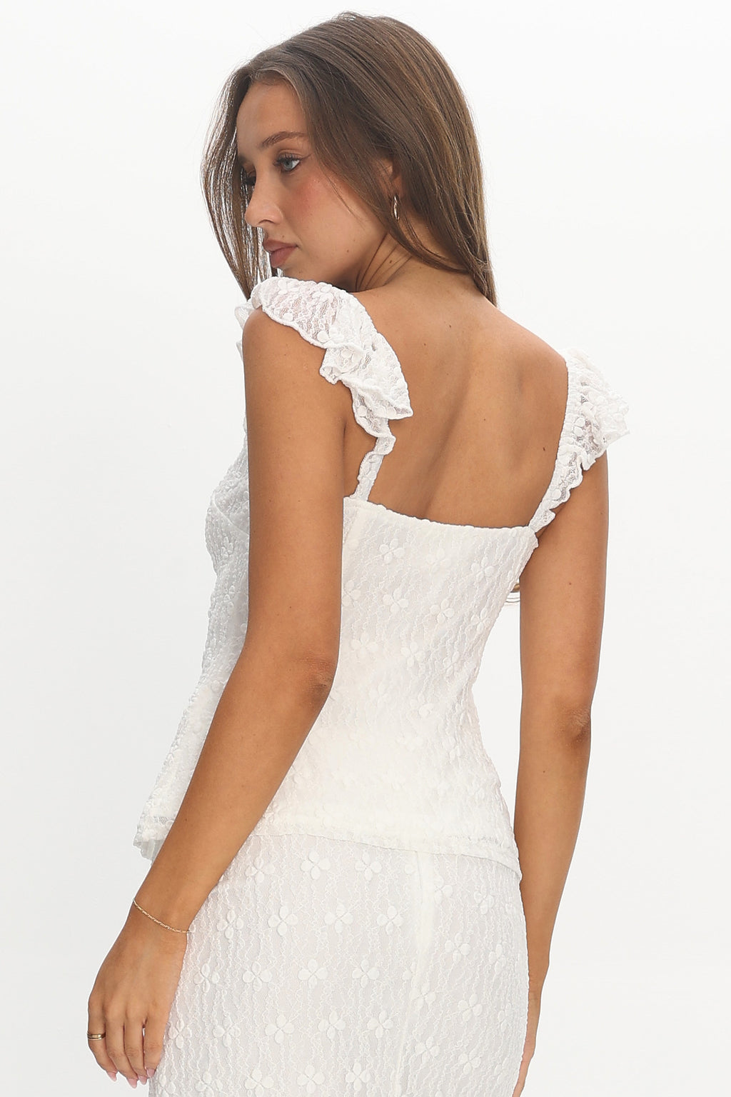 Landrea Tied Front Lace Top White by Selfie Leslie Australia