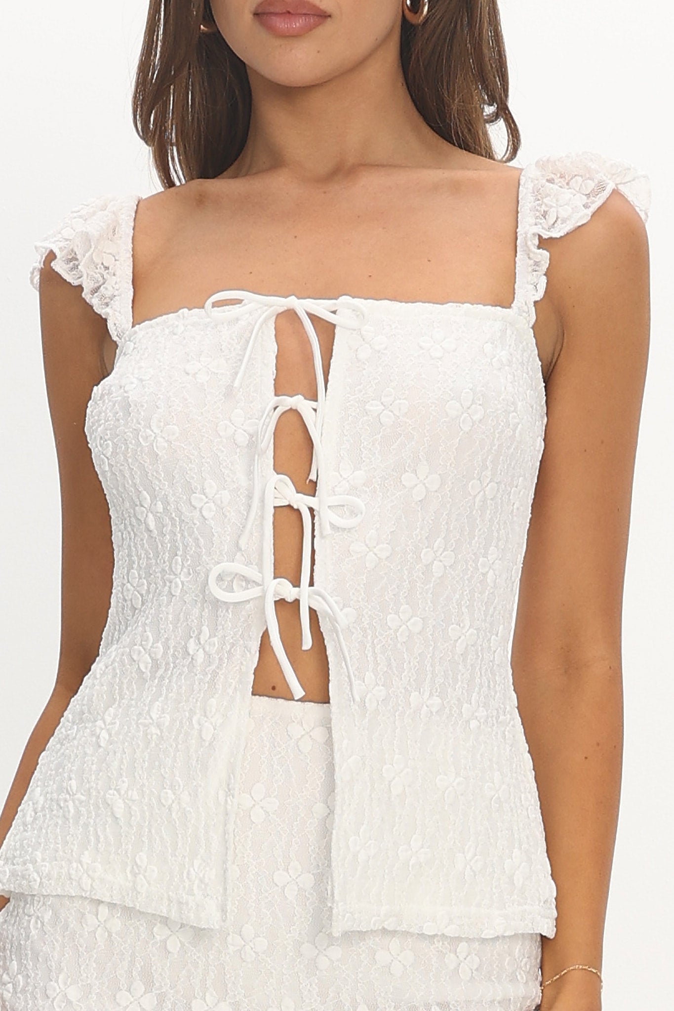 Landrea Tied Front Lace Top White by Selfie Leslie Australia