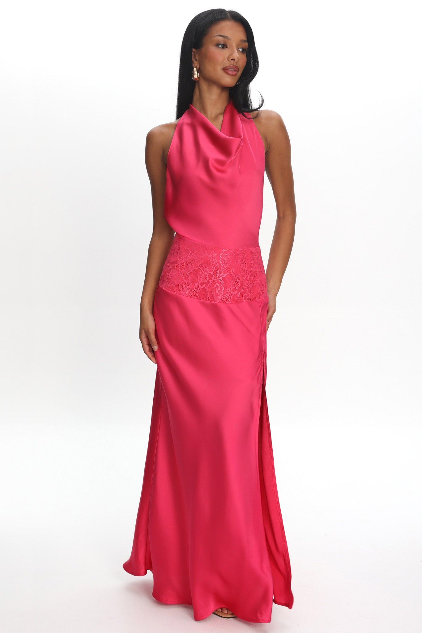 Renara Lace Waist Halter Maxi Dress Pink by Selfie Leslie Australia