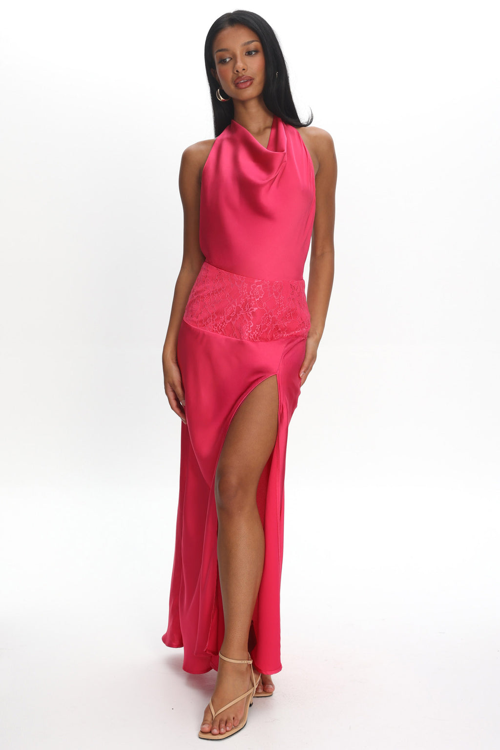 Renara Lace Waist Halter Maxi Dress Pink by Selfie Leslie Australia