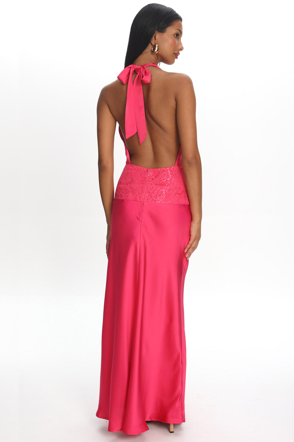Renara Lace Waist Halter Maxi Dress Pink by Selfie Leslie Australia