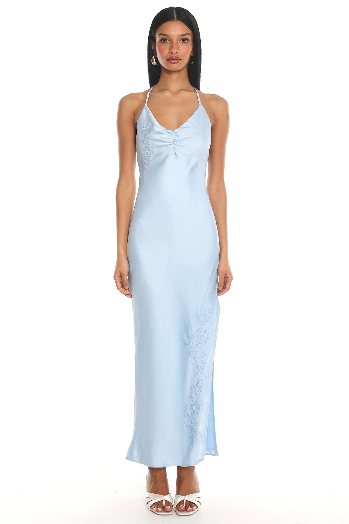 Evaine Lace-Trim Slip Maxi Dress Baby Blue