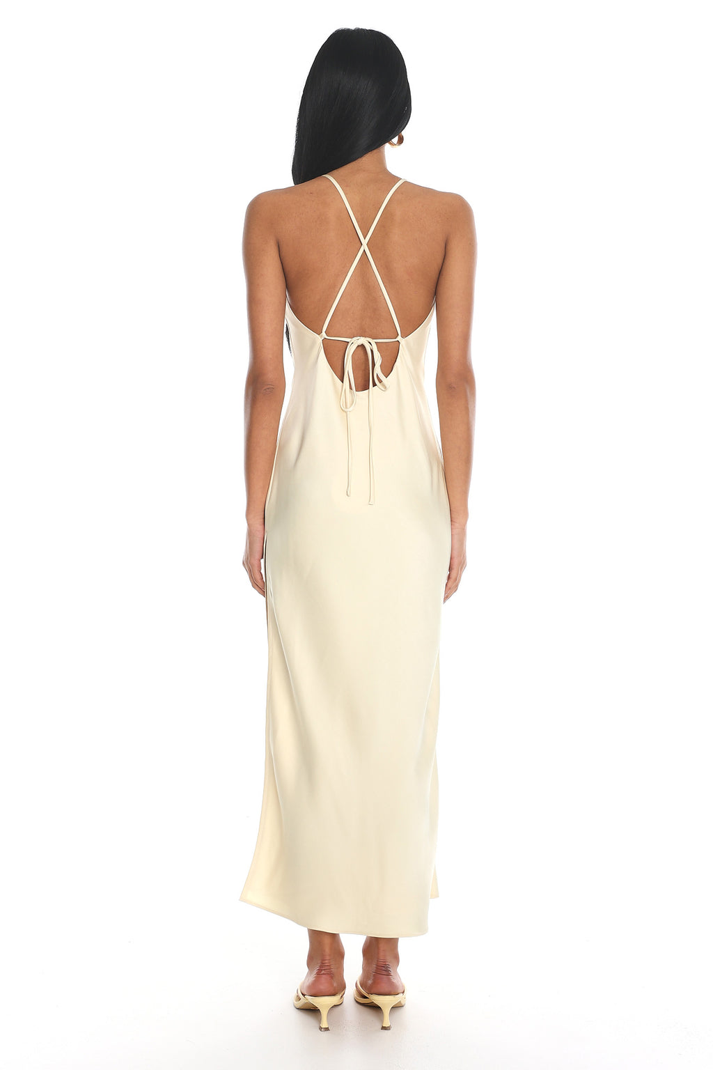Evaine Embroidered Satin Midi Dress Yellow