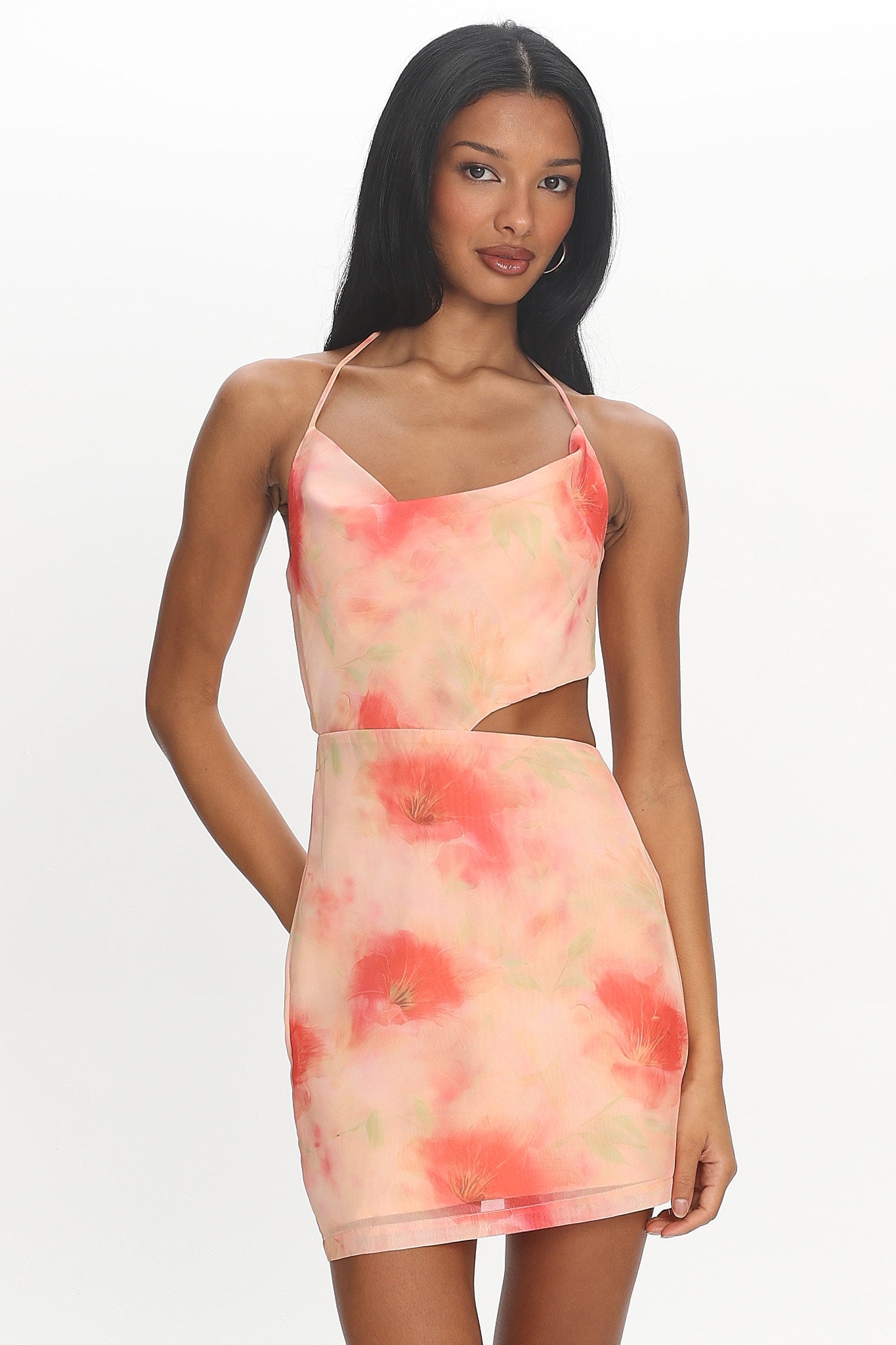 Kristian Tied Back Cut-Out Mini Dress Floral Red