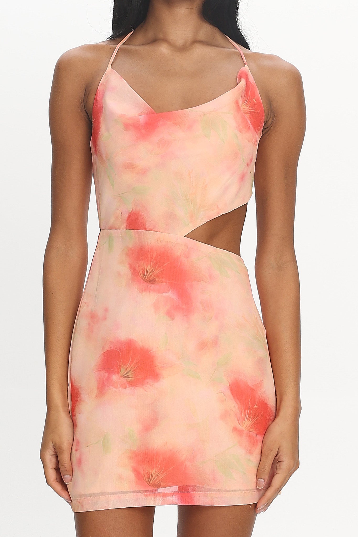 Kristian Tied Back Cut-Out Mini Dress Floral Red