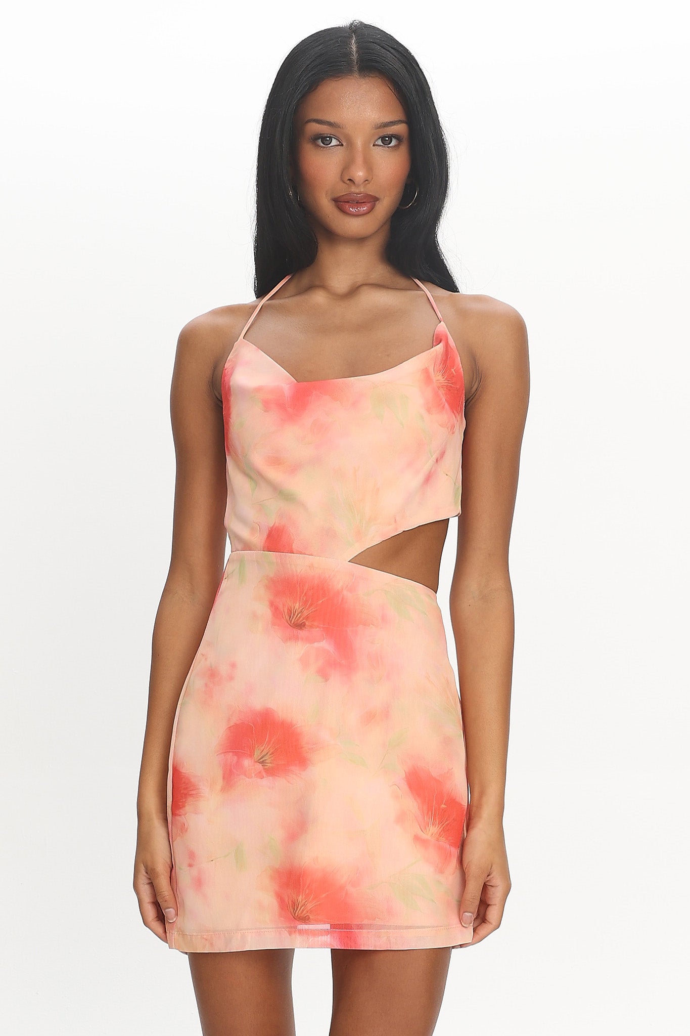 Kristian Tied Back Cut-Out Mini Dress Floral Red