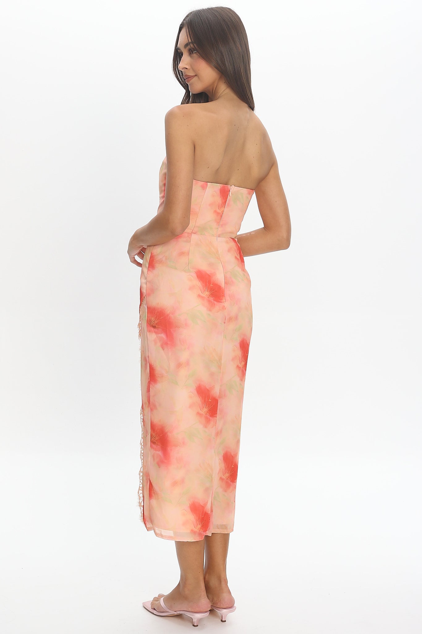 Sunny Ave Sweetheart Neckline Midi Dress Floral Red