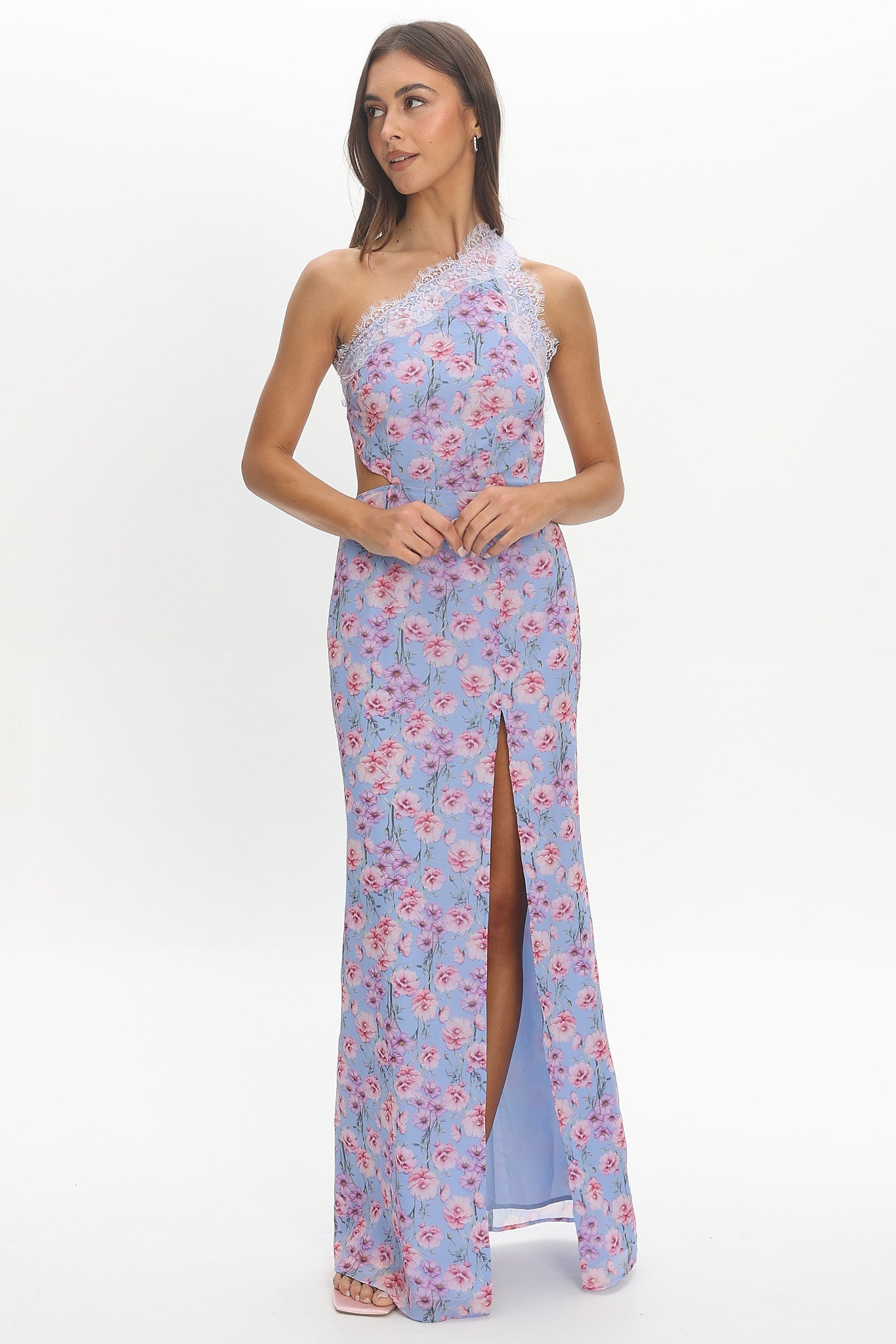 Vieno One Shoulder Maxi Dress Blue