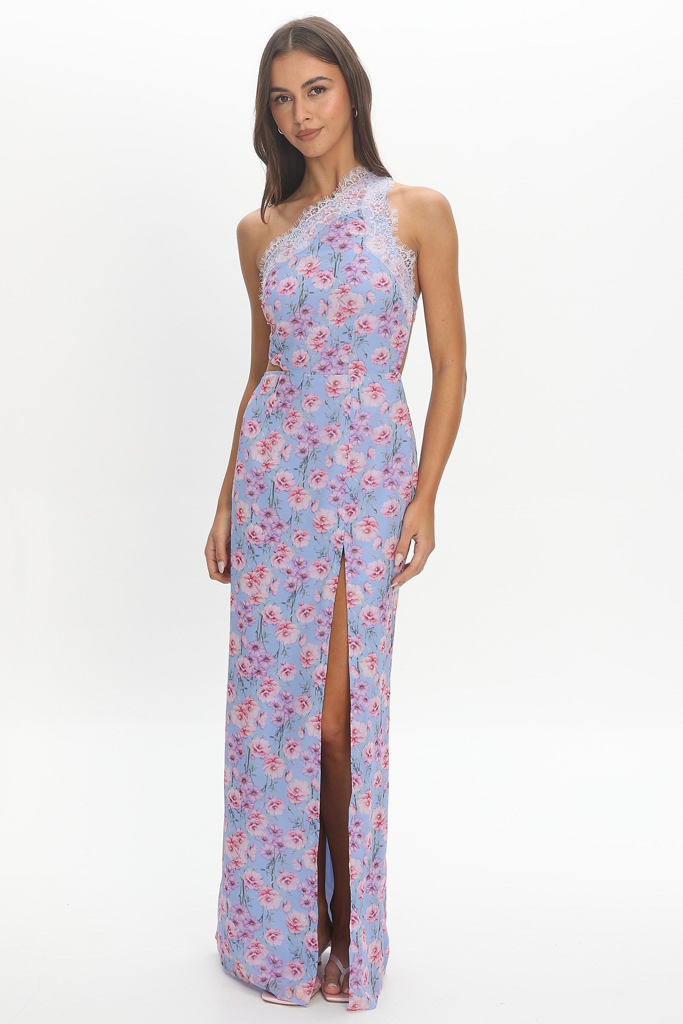 Vieno One Shoulder Maxi Dress Blue
