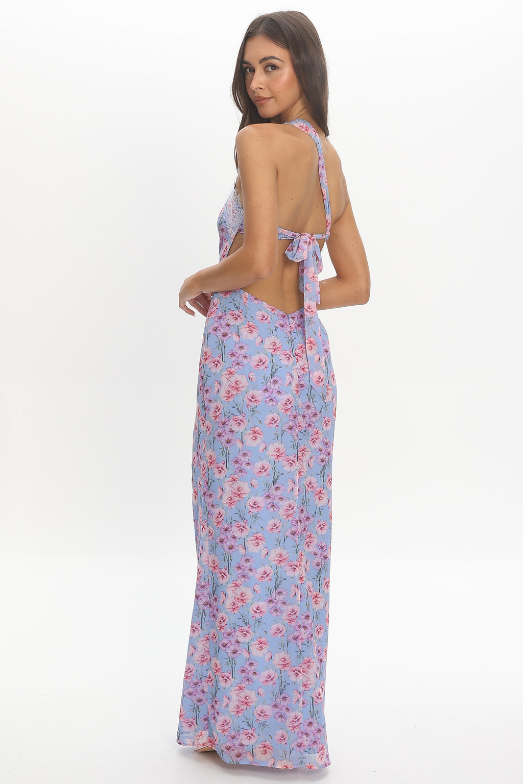 Vieno One Shoulder Maxi Dress Blue