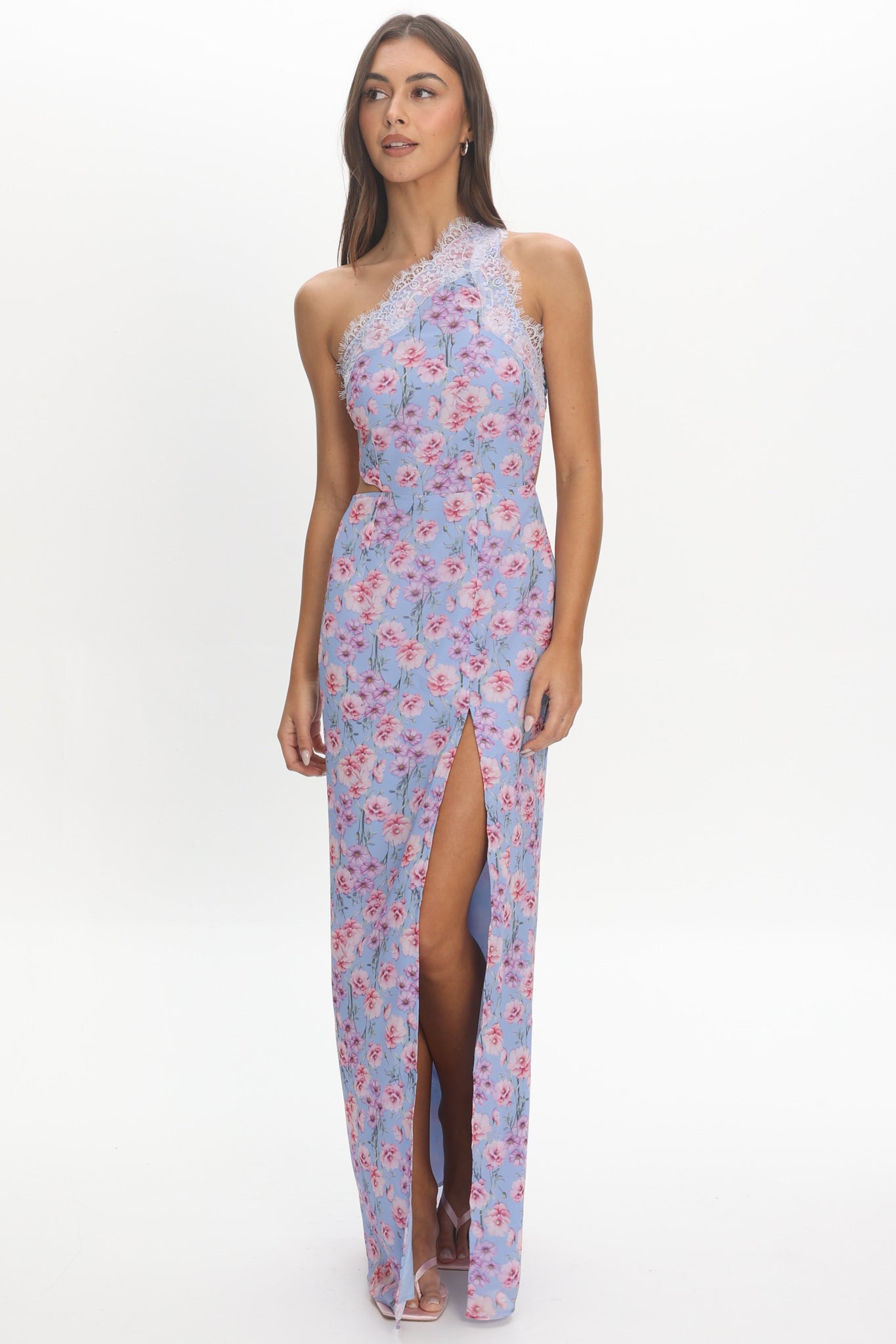 Vieno One Shoulder Maxi Dress Blue
