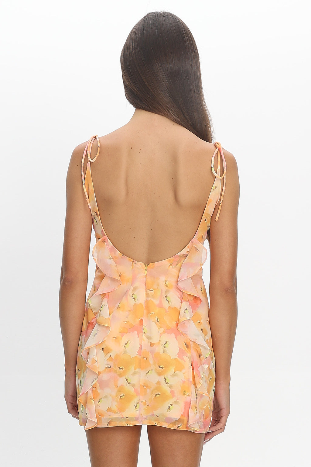 Olla Tied Strap Ruffle Mini Dress Yellow